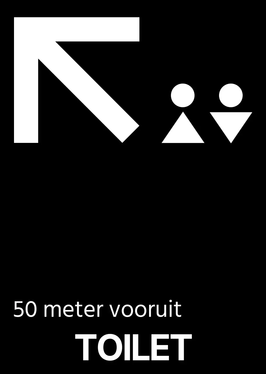 Eenvoudige zwart-wit stijl met moderne toiletpictogrammen en tekstaanwijzingen