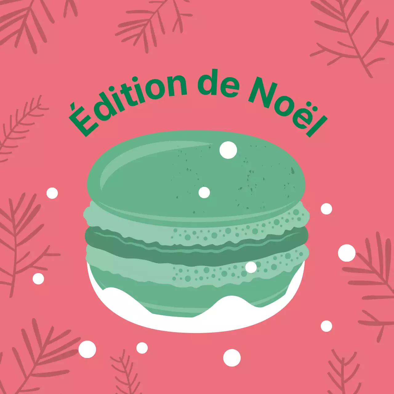 Étiquette de macaron de café dessert rose vert illustration mignonne de Noël