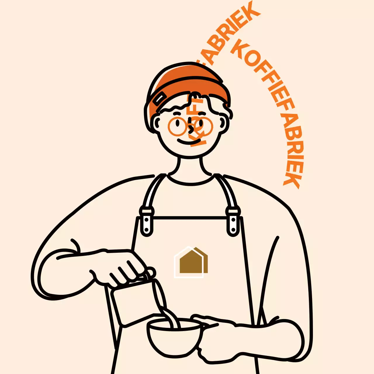 Sticker met ivoorblauwe barista-illustratie