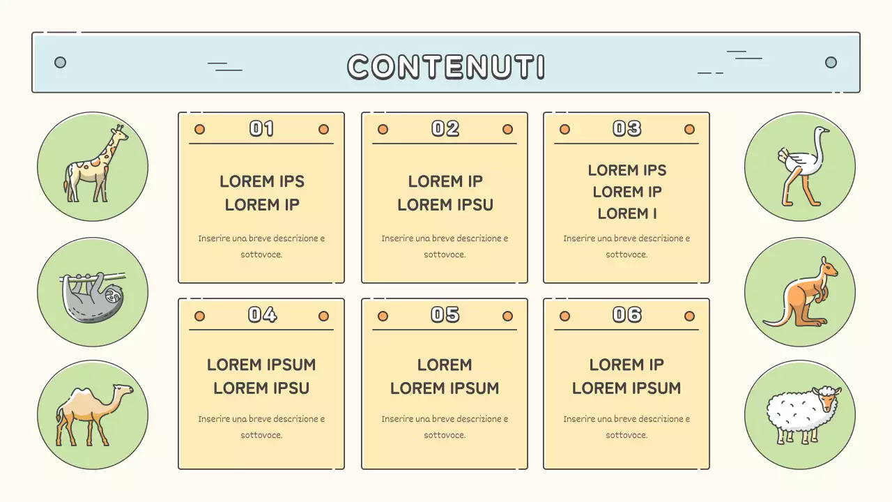 Materiale didattico dello zoo in tonalità pastello di giallo, chartreuse e blu chiaro