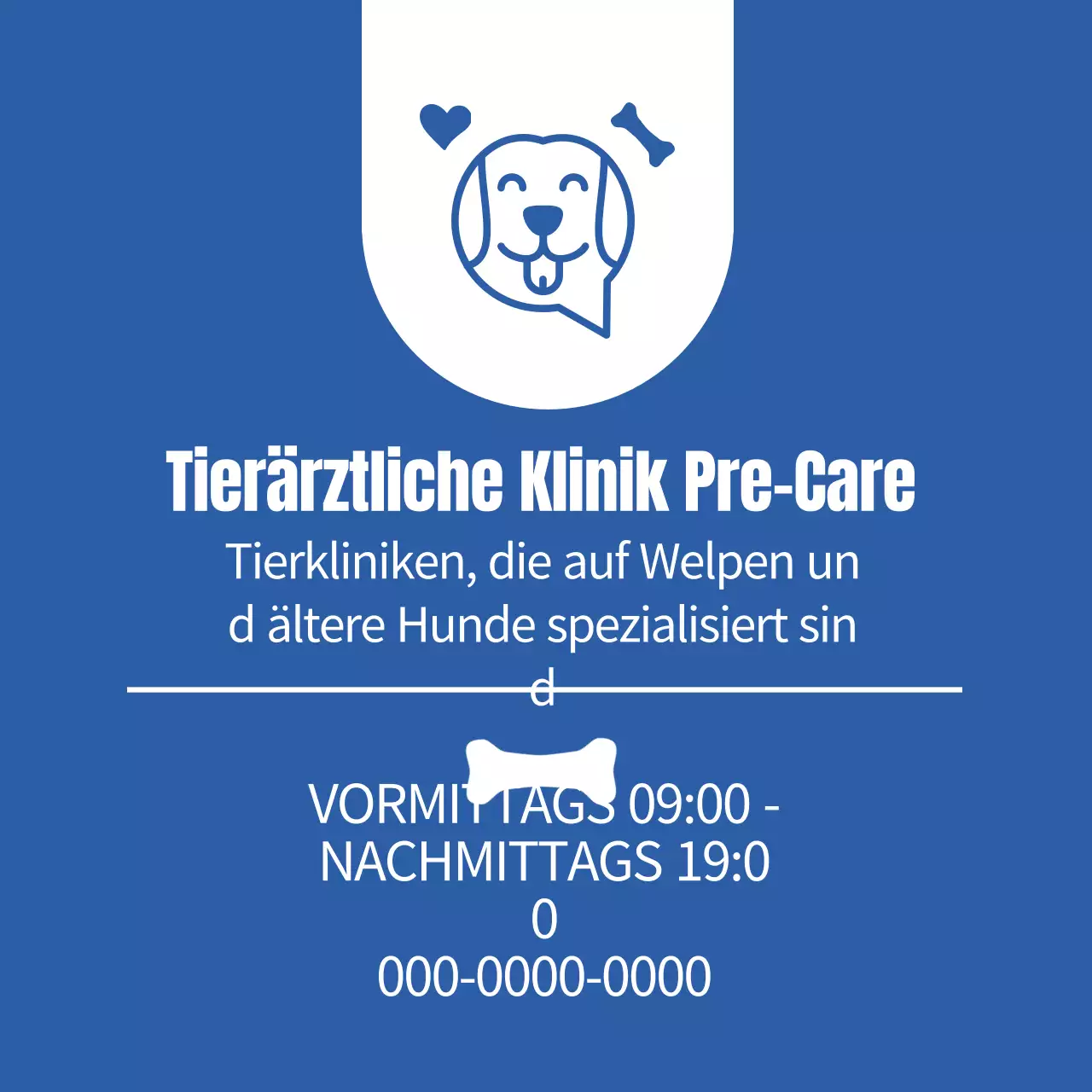 Niedliches Werbeetikett einer Tierklinik mit blauer Illustration