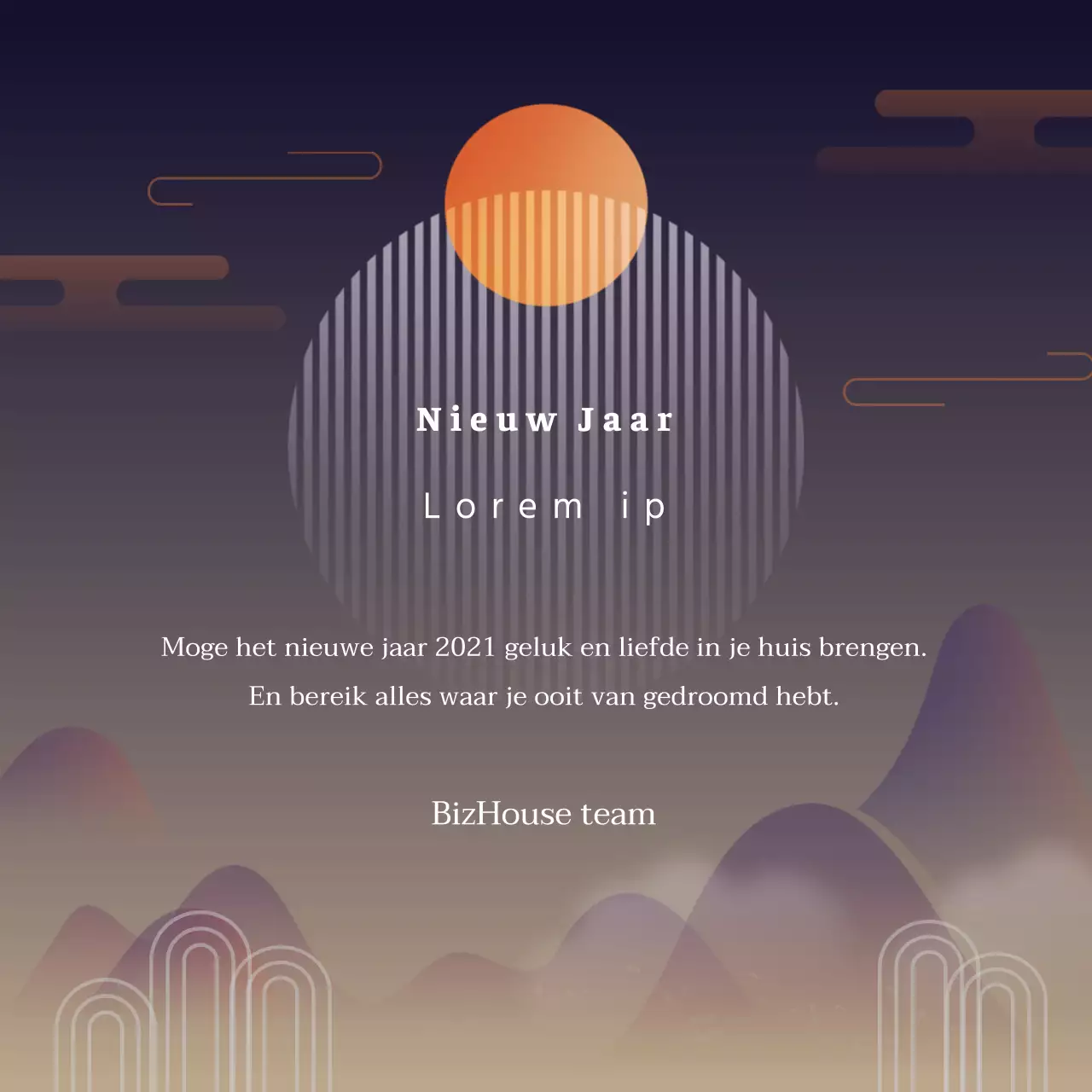 Oranje paarse illustratie nieuwjaarswensen