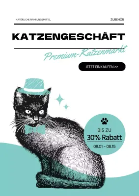 Einfaches Plakat zur Werbung für eine Verkaufsveranstaltung auf dem Katzenmarkt in Minzfarben