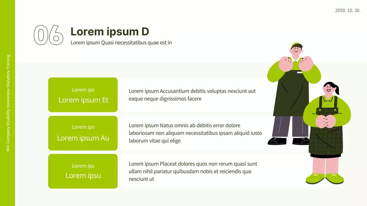 Weiße und lindgrüne Illustration, die das Gefühl vermittelt, dass das PPT am Arbeitsplatz für Behinderungen sensibilisiert.