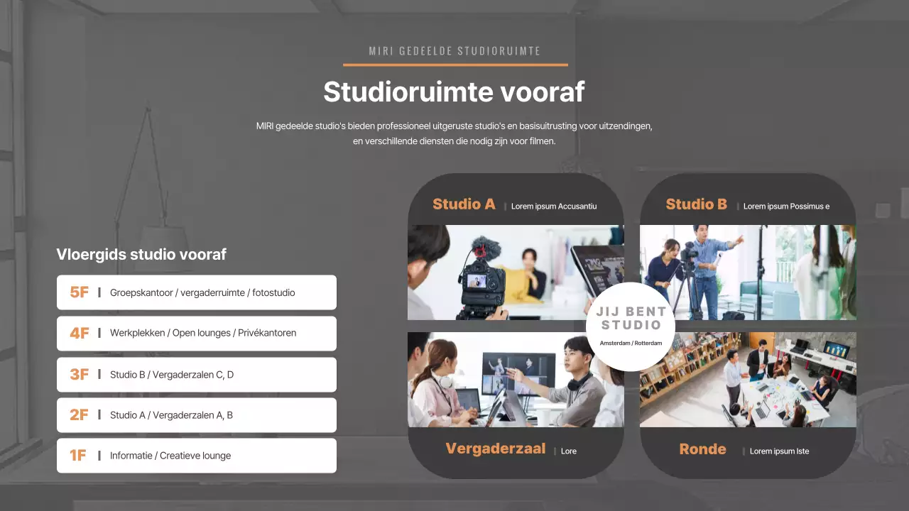 Een op vintage geïnspireerde, grijskleurige studio met gedeelde service