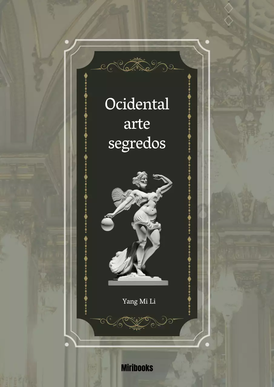 Livros de arte ocidental em molduras ornamentadas verde-escuras