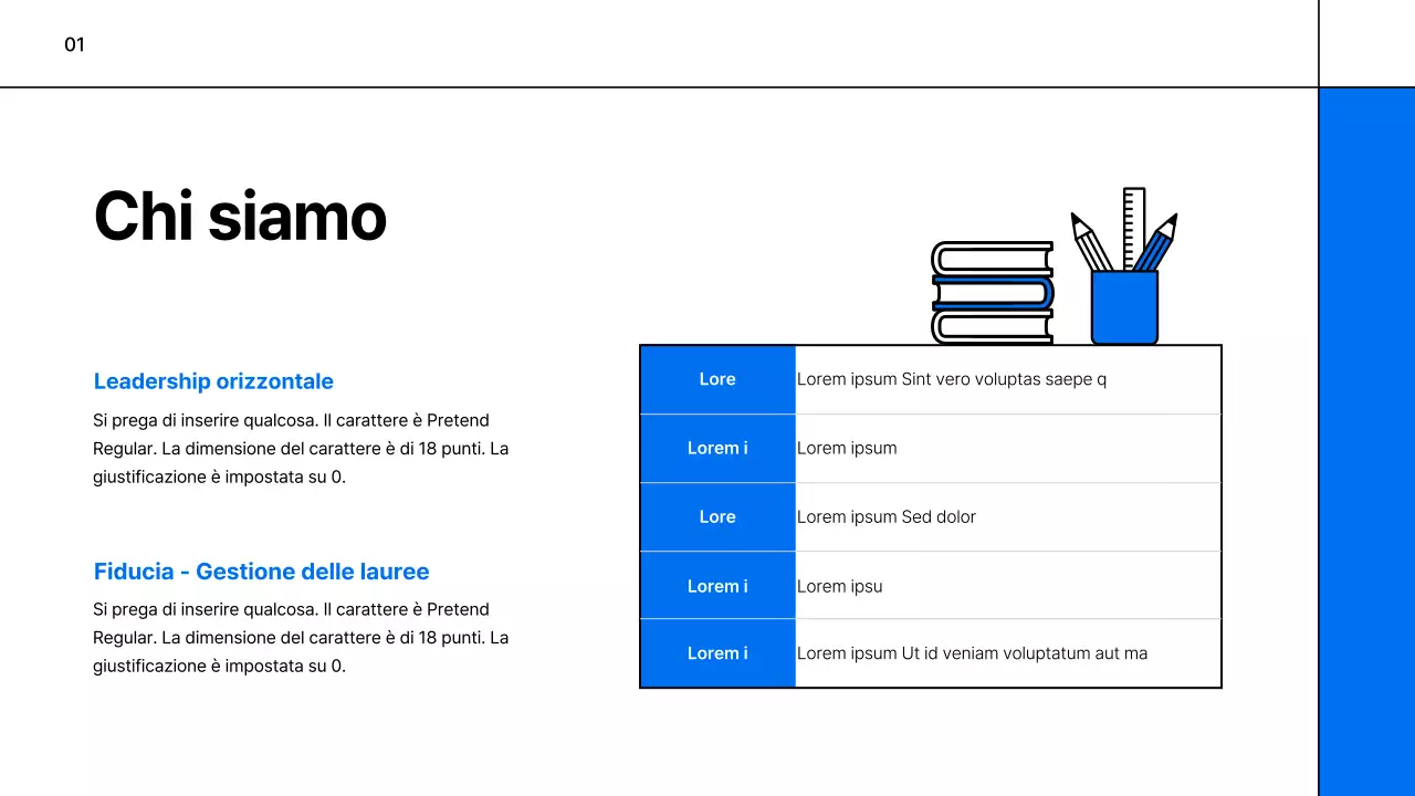 Un semplice prospetto bianco e blu di una società di formazione