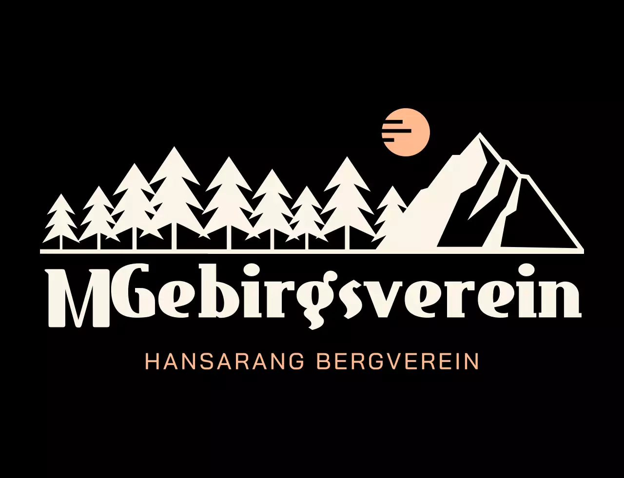Gebirgsverein mit schwarz-orangefarbenen Bergillustrationen