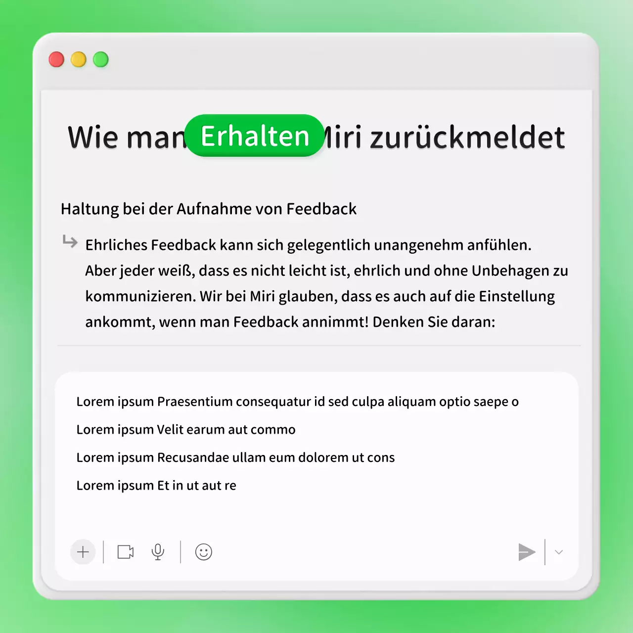 Feedback von Unternehmen zum Konzept eines neongrünen internen Chat-Fensters