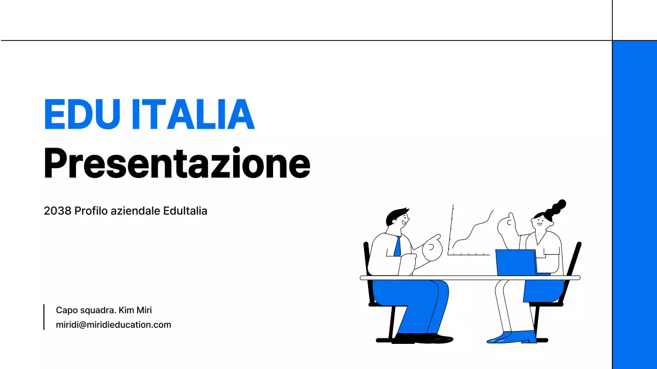 Un semplice prospetto bianco e blu di una società di formazione