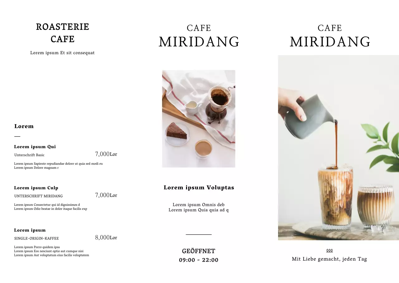 Eine Café-Menütafel mit einem sauberen Fotolayout