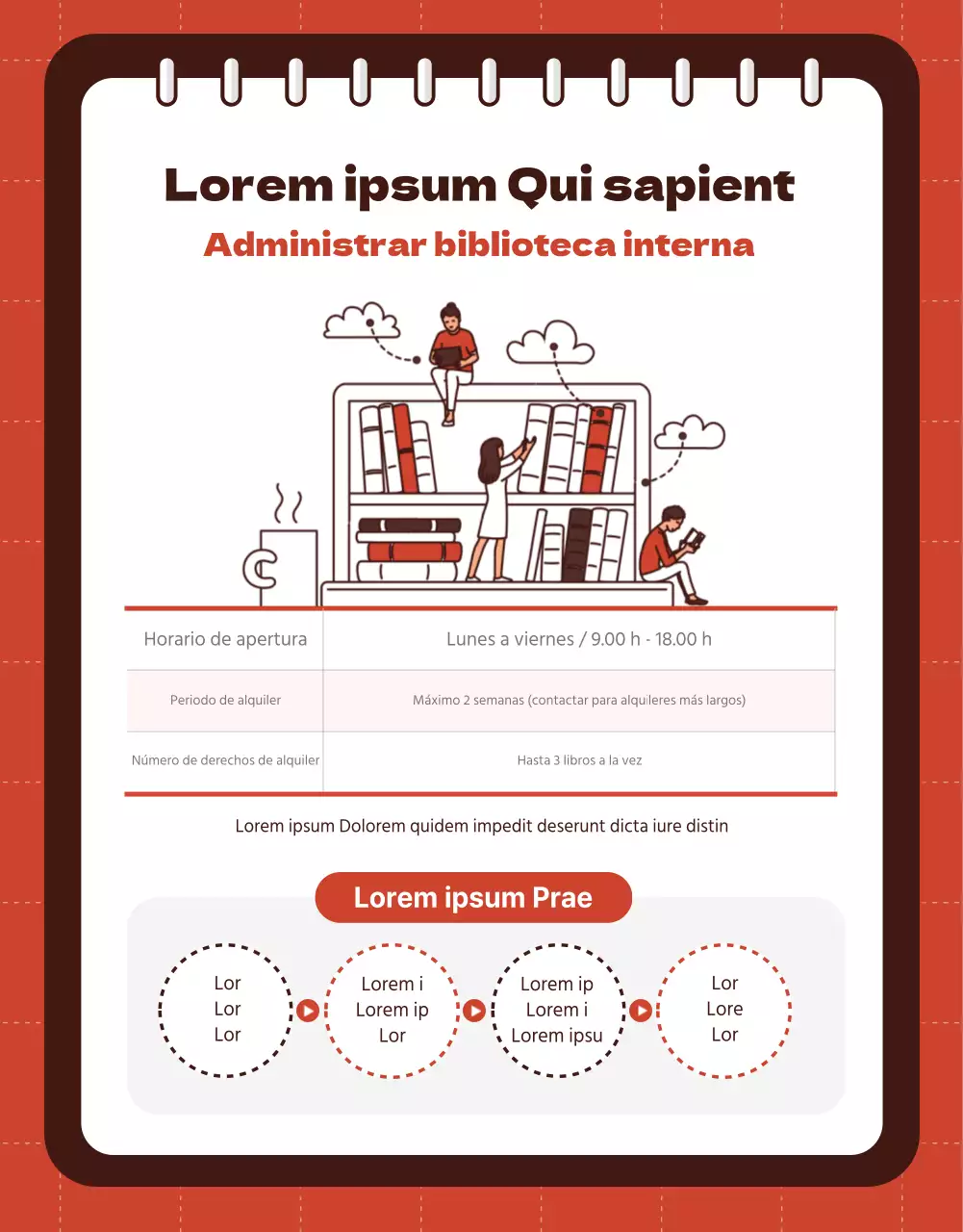 Página de información del programa de desarrollo personal con puntos rojos