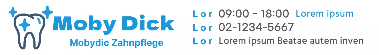 Entwerfen Sie ein zahnmedizinisches Werbematerial mit einem blauen zahnmedizinischen Logo und Angaben zur Klinik.