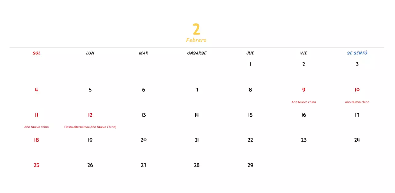 Calendario de Año Nuevo con simpáticas ilustraciones lineales