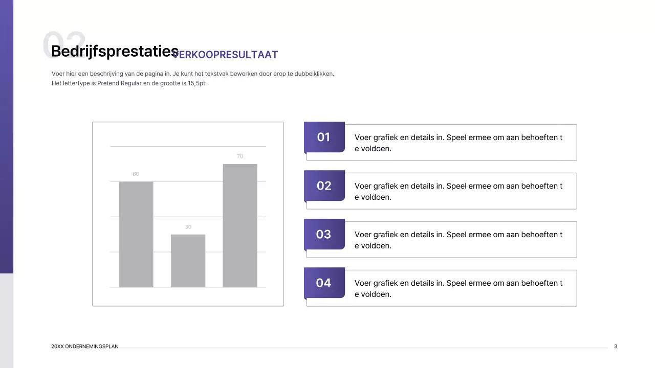 Presentatiepakket ondernemingsplan met paars verloop indexconcept