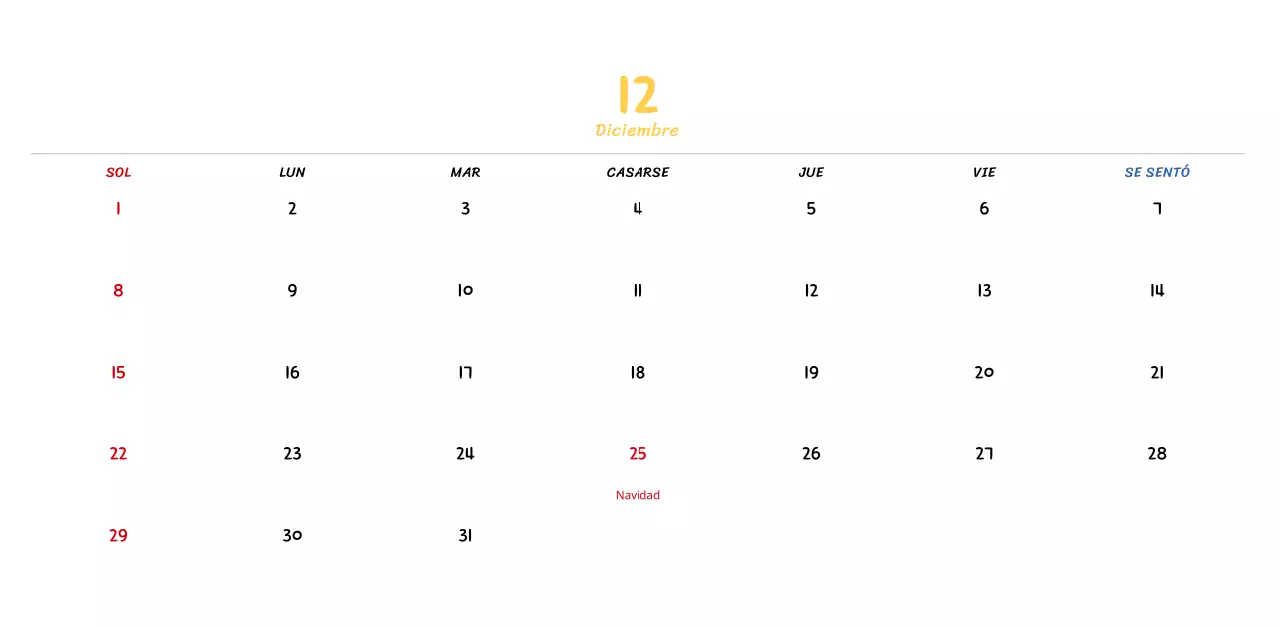 Calendario de Año Nuevo con simpáticas ilustraciones lineales
