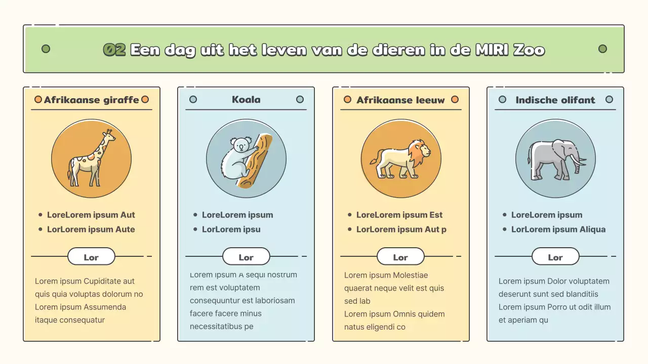 Dierentuin educatief materiaal in pasteltinten geel, chartreuse en lichtblauw
