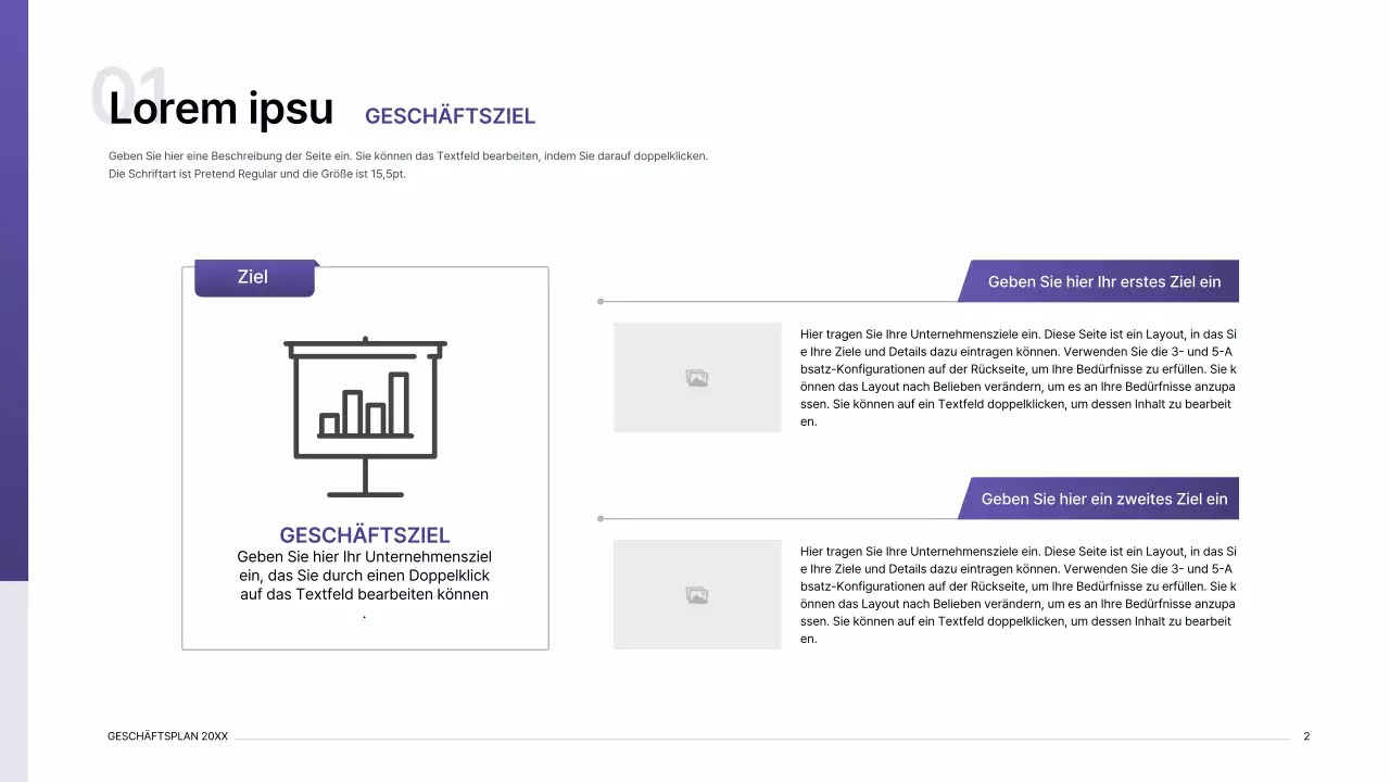 Business-Plan-Präsentation Kit mit lila Gradient Index-Konzept