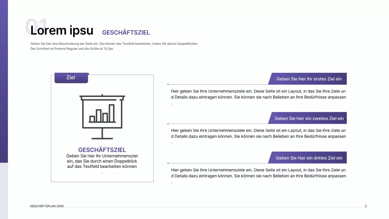 Business-Plan-Präsentation Kit mit lila Gradient Index-Konzept