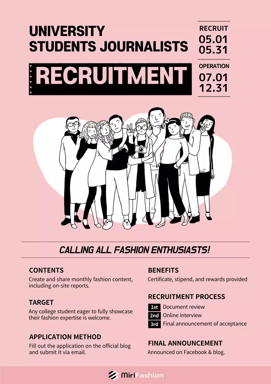 Pink Trendy Journalism Recruitment Poster