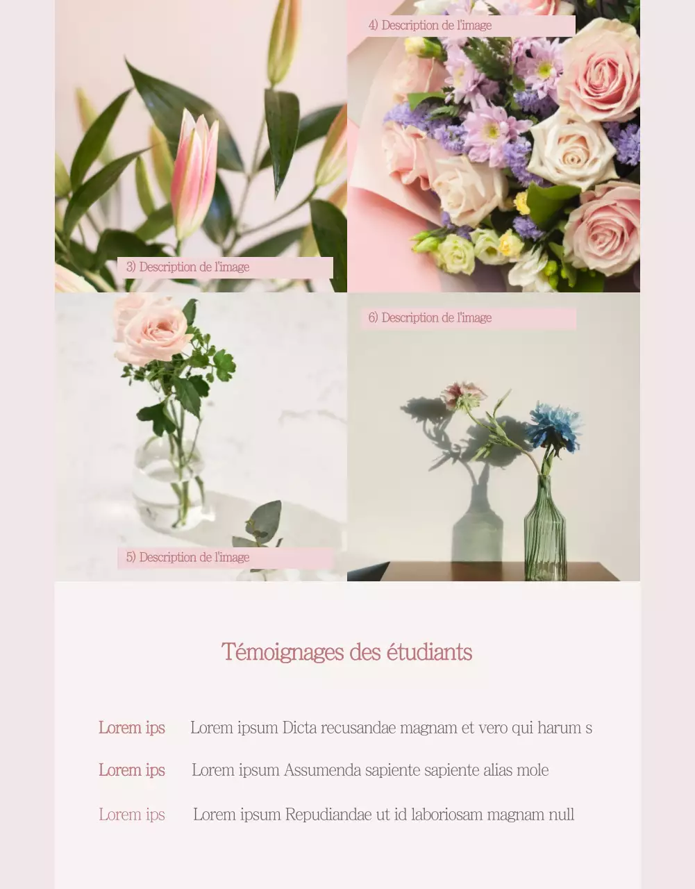 Page de détails sur les cours de fleurs