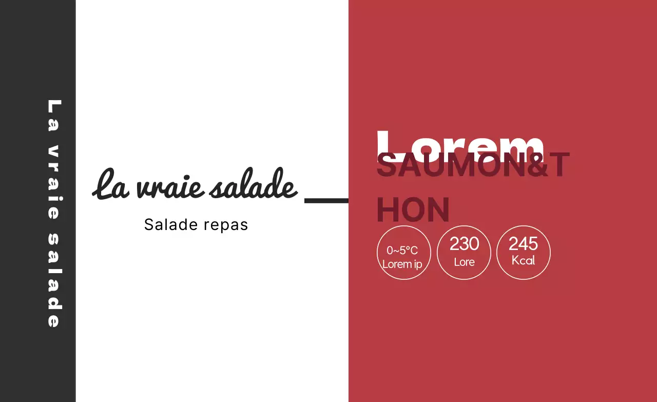 Illustration rouge noire étiquette alimentaire pour salade