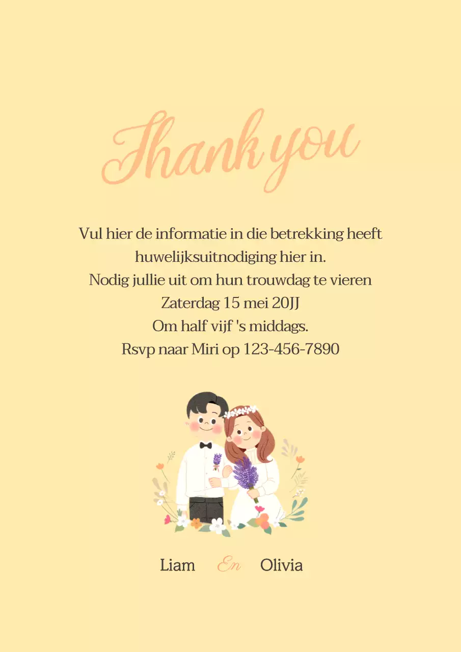 Gele uitnodigingskaart voor bruiloft