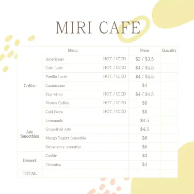 Beige Simple Cafe Menu Instagram Post