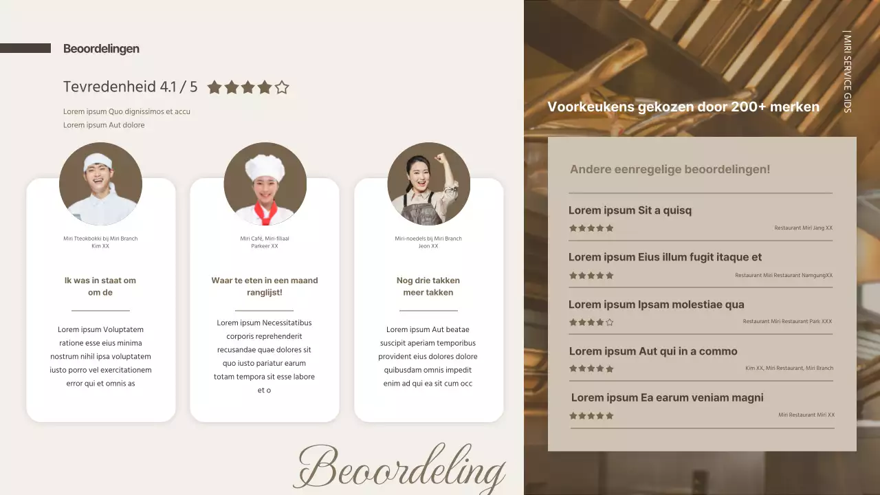 Nette gedeelde keuken servicegids in bruine tinten PPT presentatie