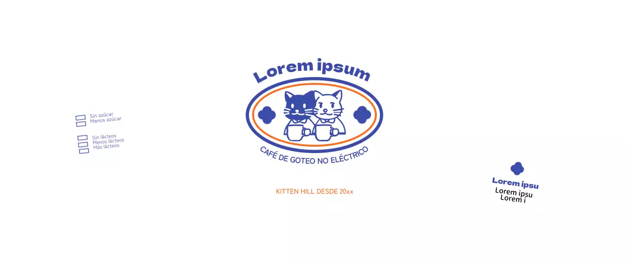 Promocione su cafetería con una ilustración de un gato azul y naranja