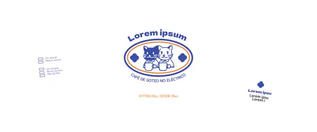 Promocione su cafetería con una ilustración de un gato azul y naranja