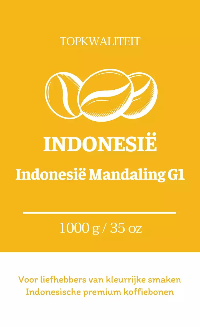 Keurig koffiebonenlabel met gele illustratie