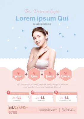 Un volantino che promuove una vendita chic di prodotti per la cura della pelle in rosa e azzurro.