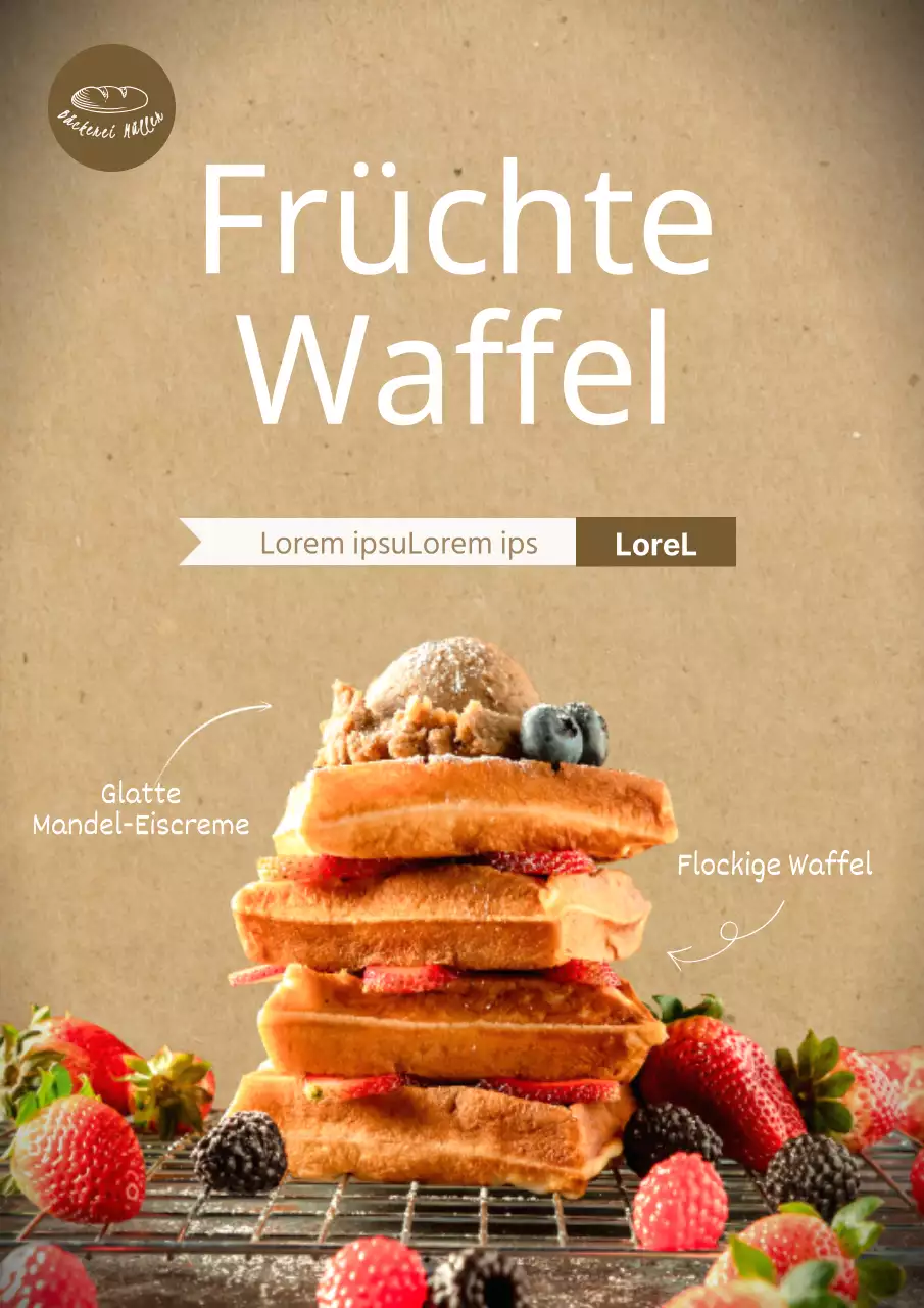 Bäckerei Cafe Obst Waffeln in brauner Farbe