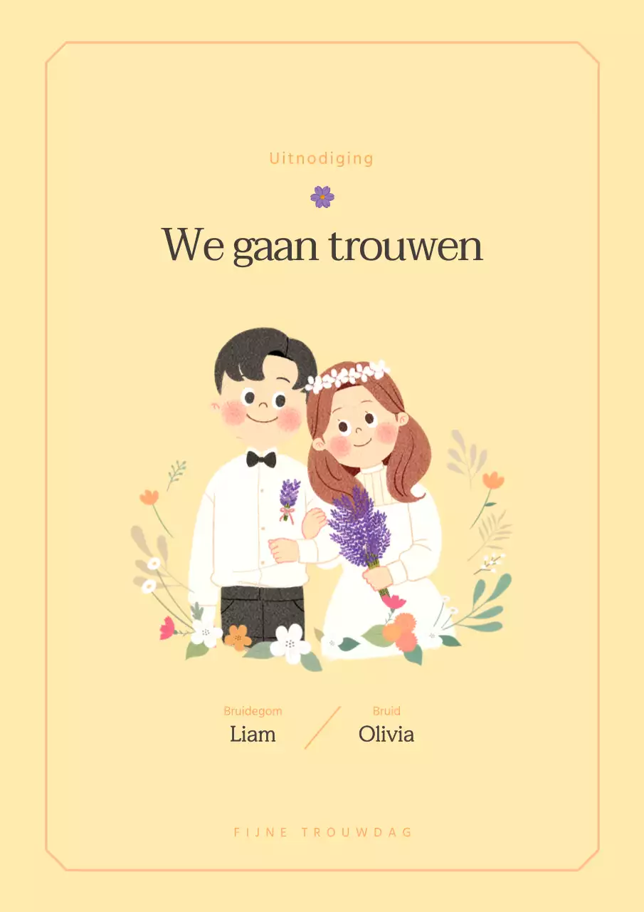 Gele uitnodigingskaart voor bruiloft