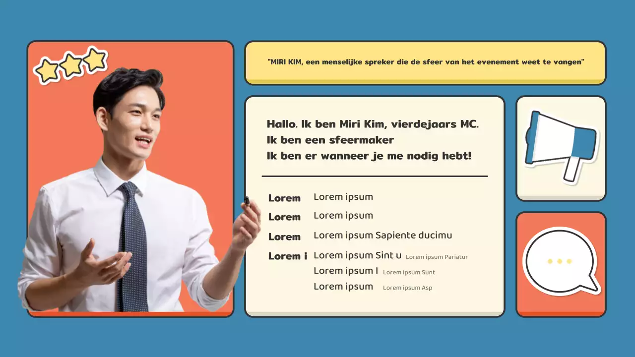 Een portfolio voor emcees in de performance-industrie met een schattig rood en groen stickerconcept