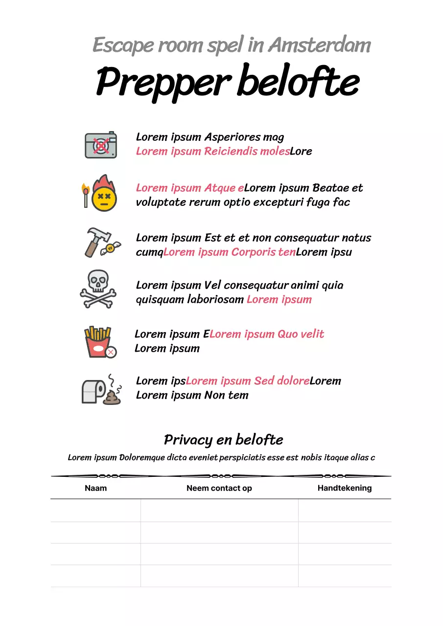 Eenvoudige witte escape room waarschuwingsposter