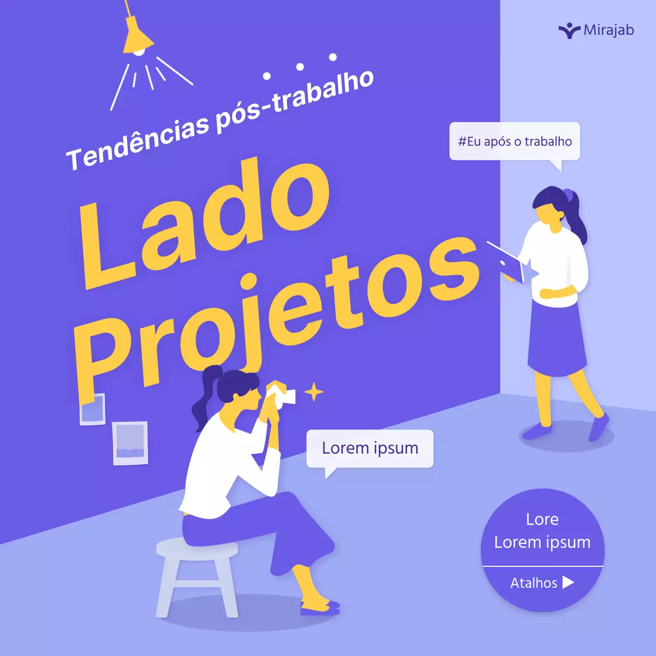 roxo amarelo ilustração desenvolvimento pessoal projeto paralelo cardnews