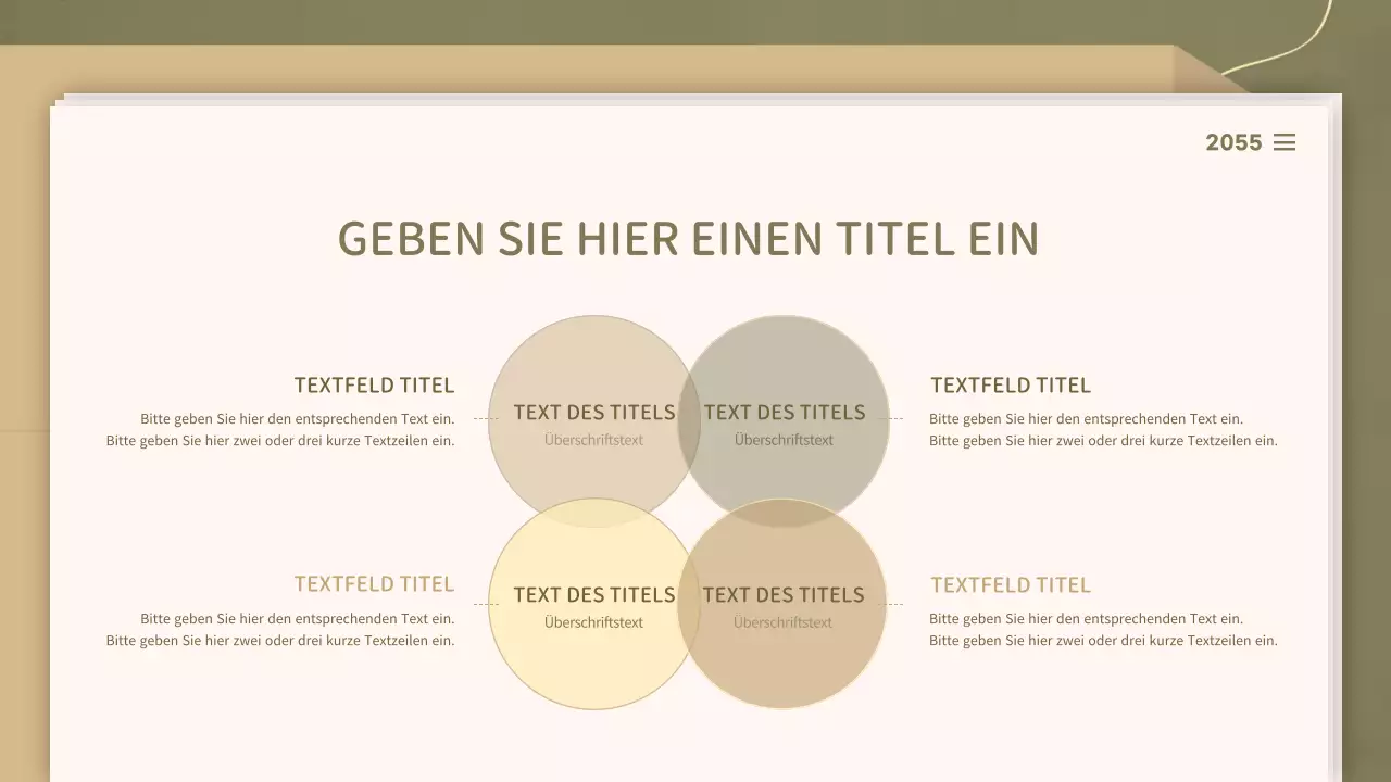 Für Präsentationen mit einem klaren Dokumentenkonzept in Oliv- und Beigetönen