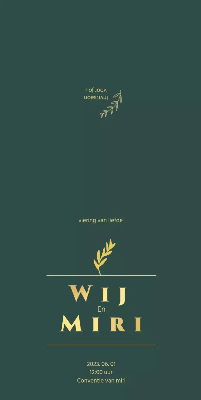 Huwelijksuitnodiging met de namen van de bruid en bruidegom in een goudkleurig verloop