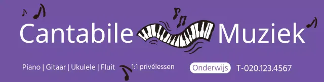 Paarse piano illustratie ter promotie van een muziekschool