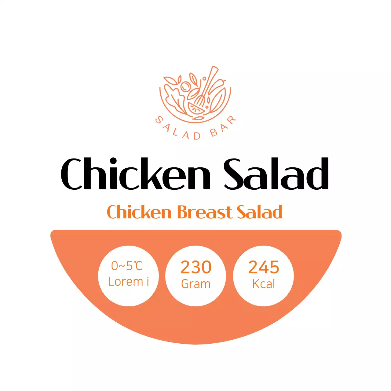 Neat white and orange chicken breast salad label