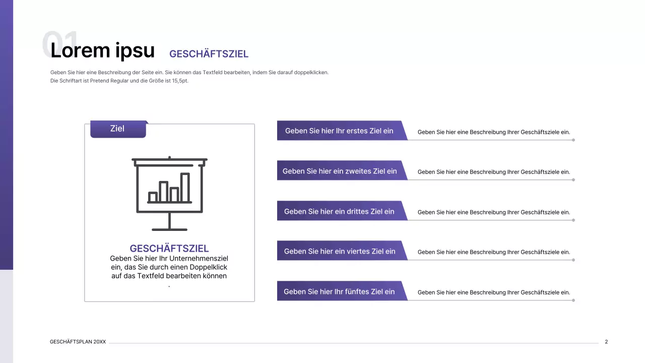 Business-Plan-Präsentation Kit mit lila Gradient Index-Konzept