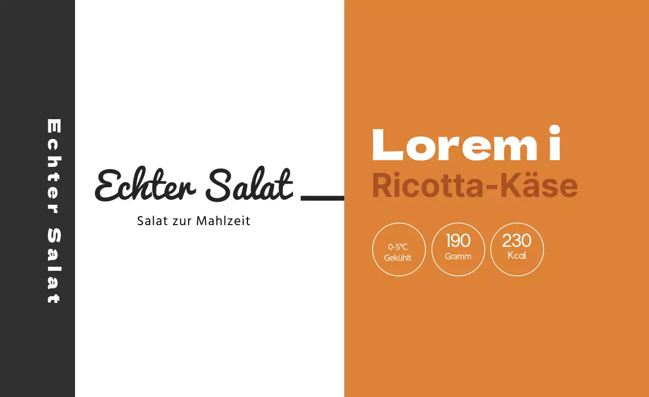 Orange schwarze Illustration Salat Lebensmitteletikett