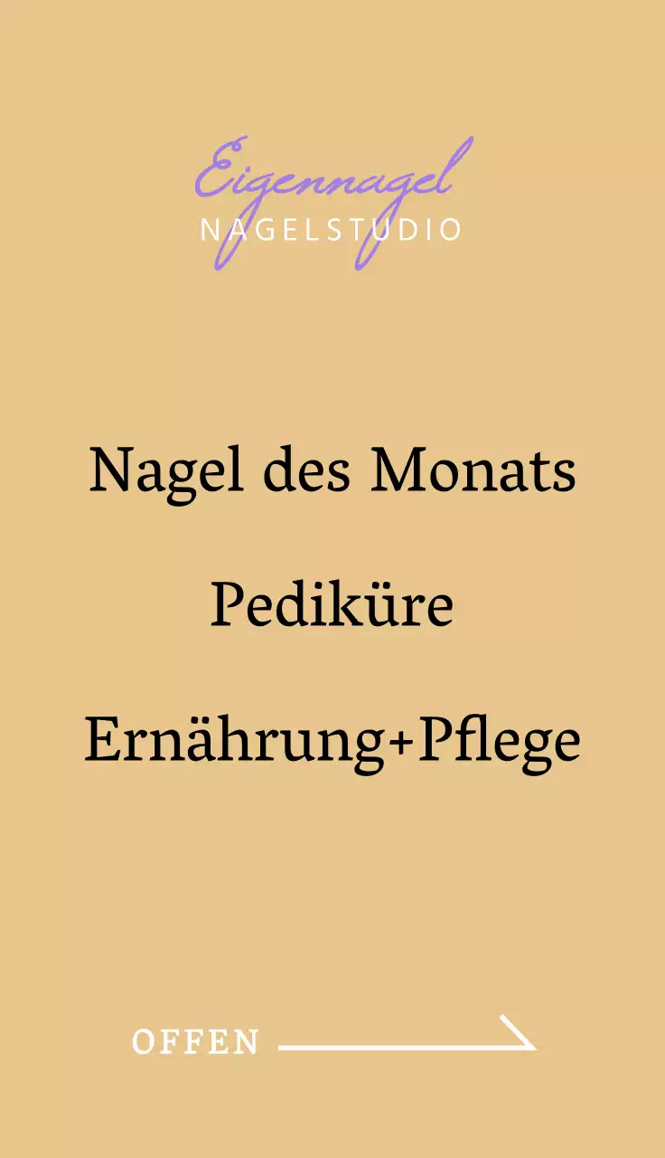 Werbung für ein Nagelstudio mit lila-weißem, handgeschriebenem Design