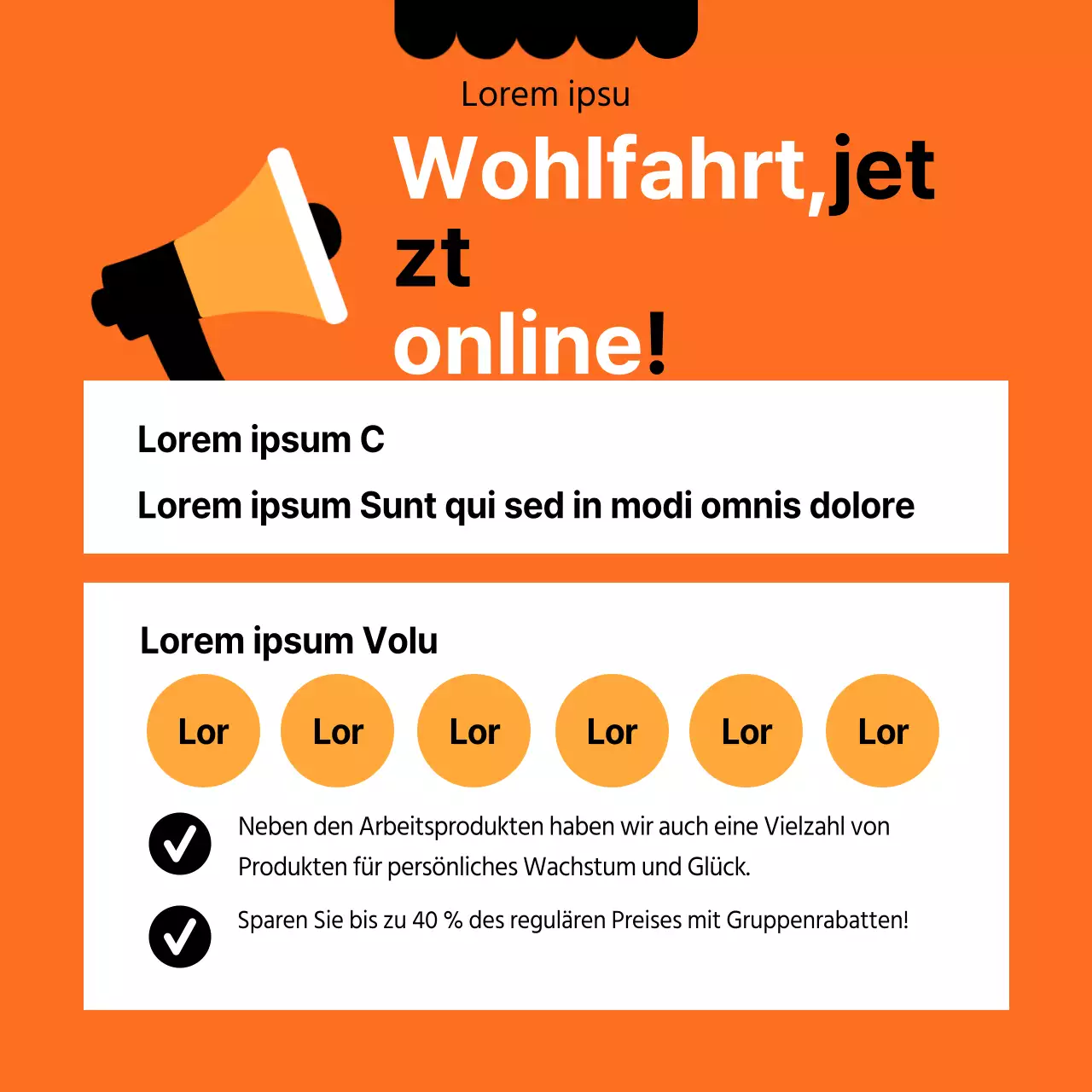 Eröffnung eines sauberen, schwarz-orangefarbenen Sozialkaufhauses