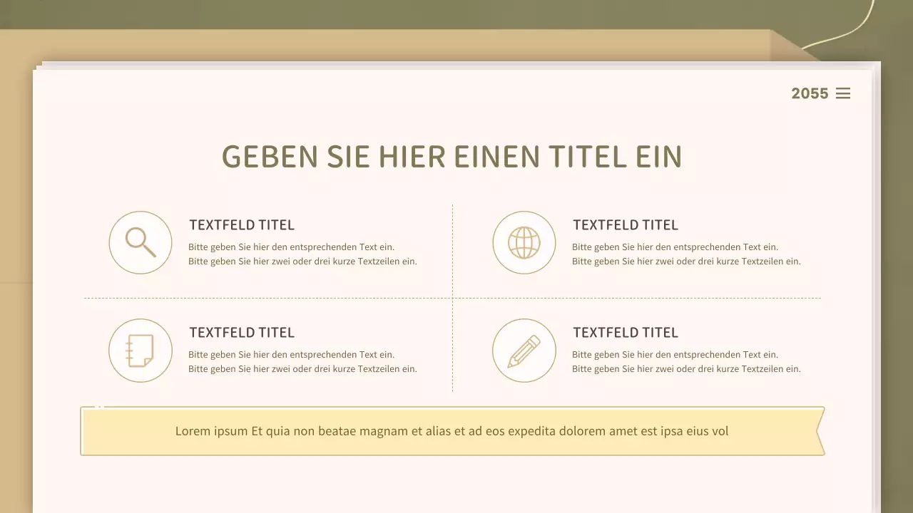 Für Präsentationen mit einem klaren Dokumentenkonzept in Oliv- und Beigetönen