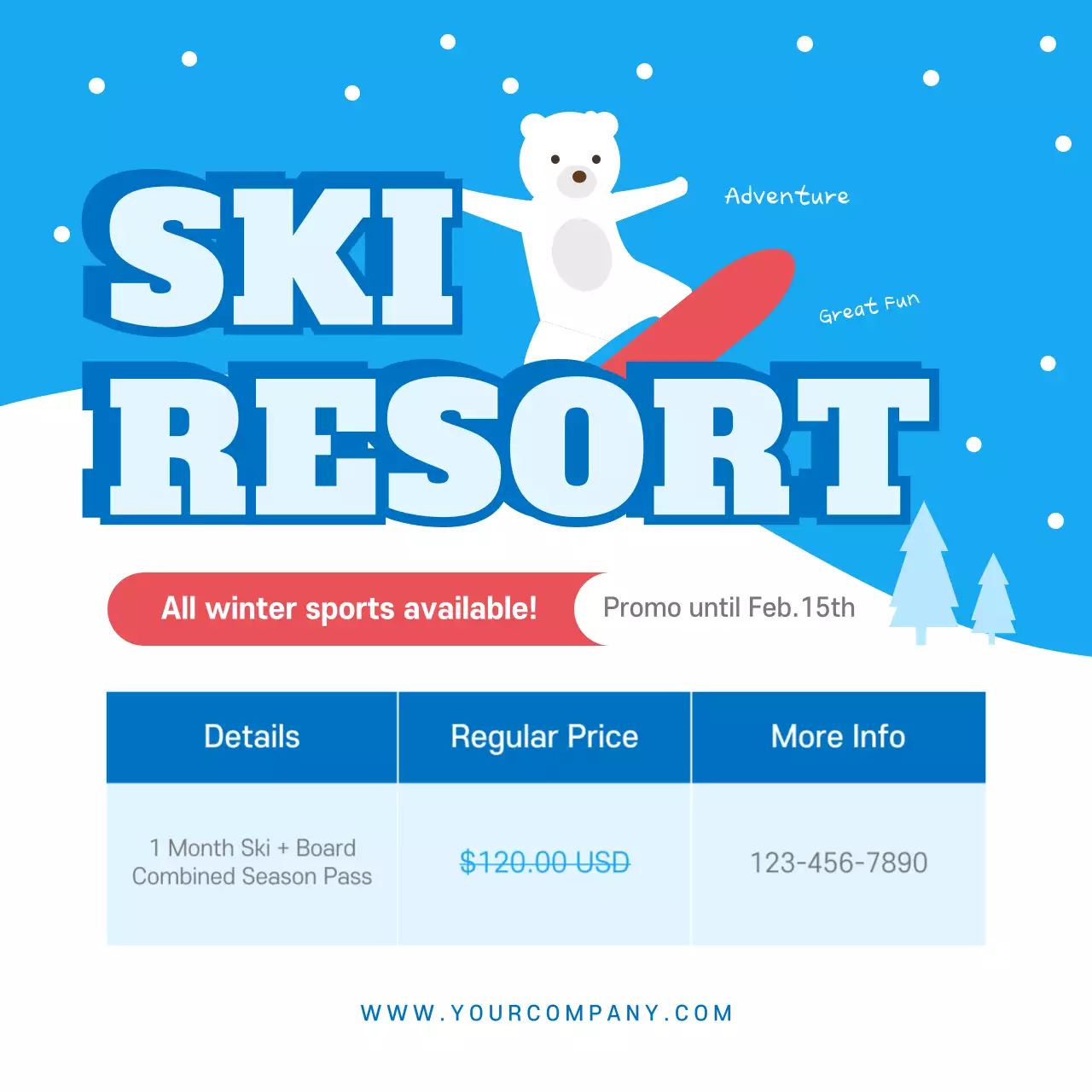 Blue Simple Ski Promotion Instagram Post