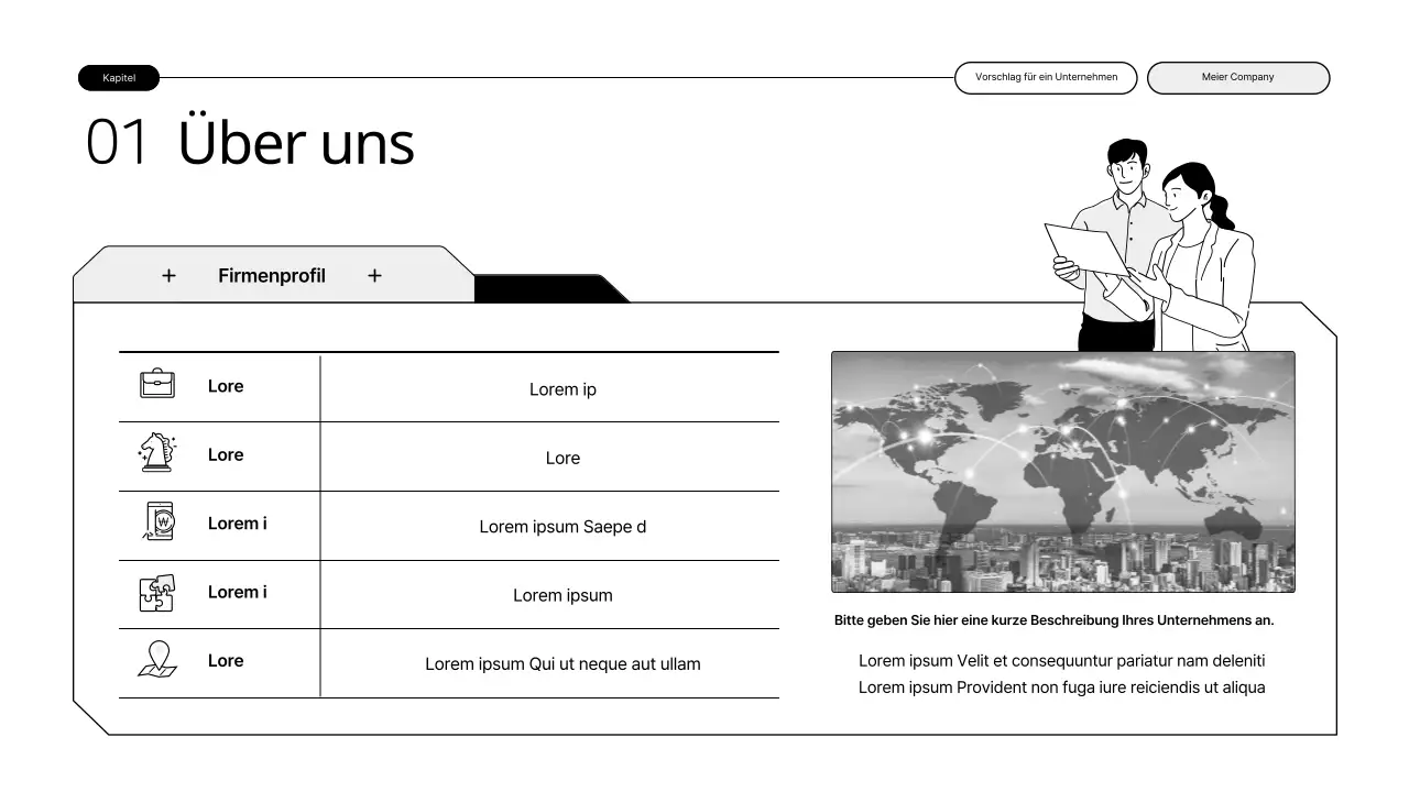 Ein einfacher, skalierbarer Vorschlag mit schwarz-weißen Illustrationen
