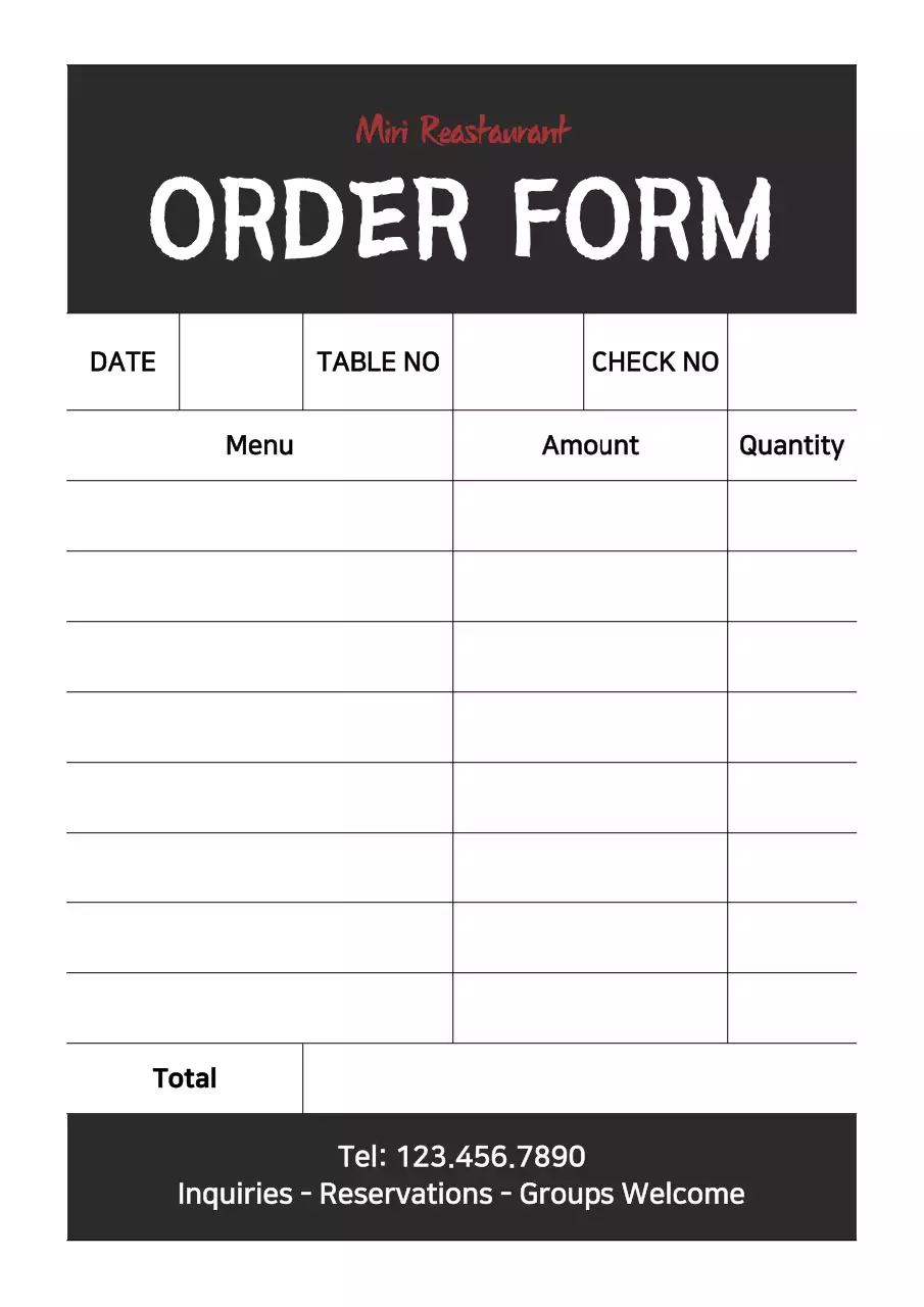 Black Simple Restaurant Order Form Poster